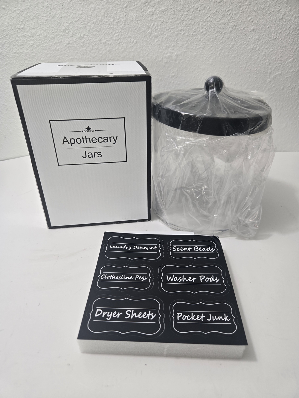 Apothecary Glass Storage Jar with Black Lid - Clear